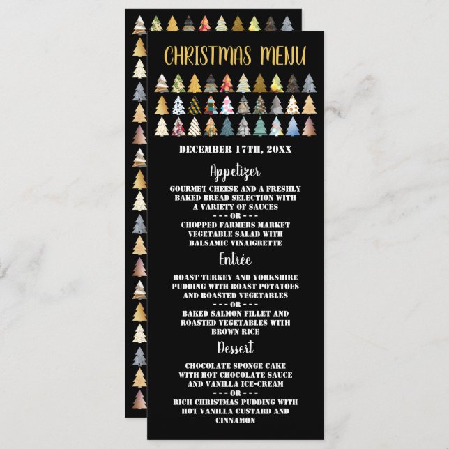 Invitation Sapins de fête, Menu de fête de Noël (Devant / Derrière)