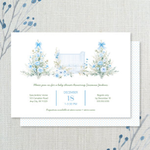 Invitation Sapins de Noël bleus avec garçon dans un berceau p