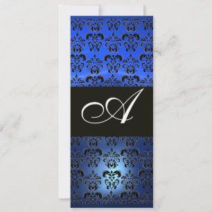 Invitation SAPPHIR BLEU ET MONOGRAMME DAMASSÉ NOIR, blanc