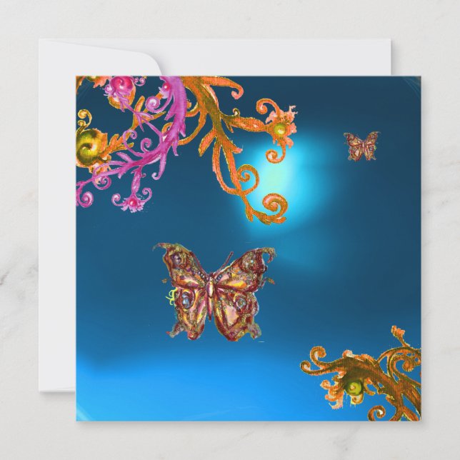 Invitation SAPPHIR BLEU PAPILLON, rose vif jaune marron (Devant)