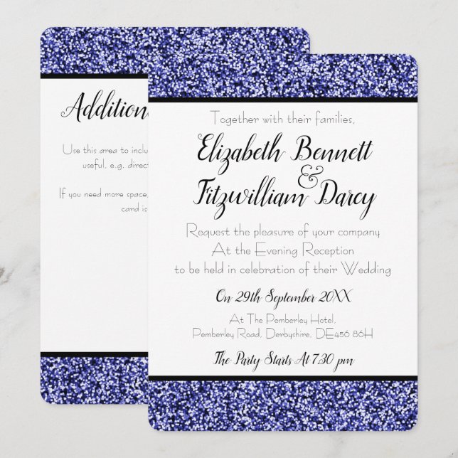 Invitation Sapphire Blue Faux Parties scintillant Soirée Invi (Devant / Derrière)