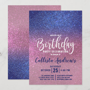 Invitation Sapphire Blue Rose Triple Parties scintillant Ombr