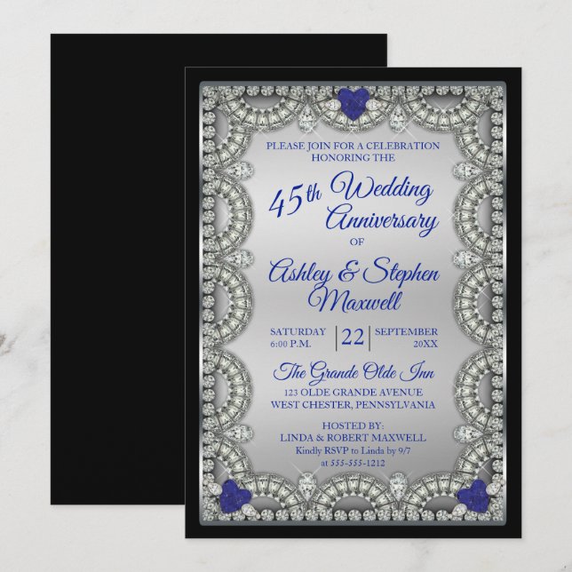 Invitation Sapphire Diamond 45e anniversaire de Mariage (Devant / Derrière)