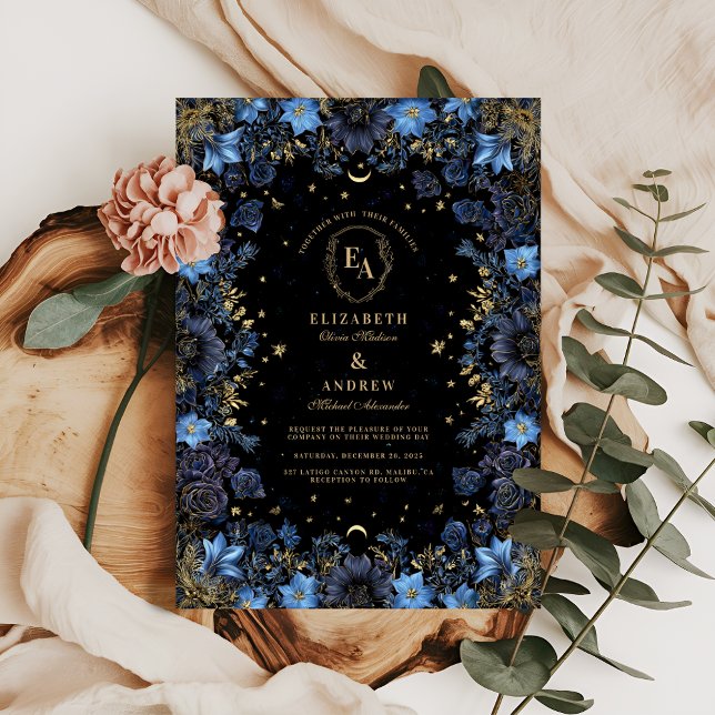 Invitation Sapphire Floral Mariage céleste (Créateur téléchargé)
