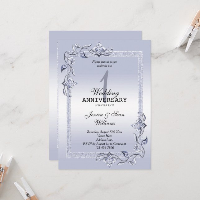 Invitation Sapphire Gem & Parties scintillant & 1er Mariage (Devant/Arrière en situation)