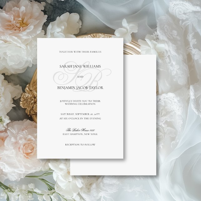 Invitation Sarah Elegant Monogram Mariage noir et blanc (This elegant, vintage-inspired invite features your monograms in a classic calligraphy script font.)