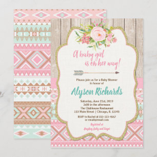 Invitation Sarcelle d'hiver rose d'or de baby shower