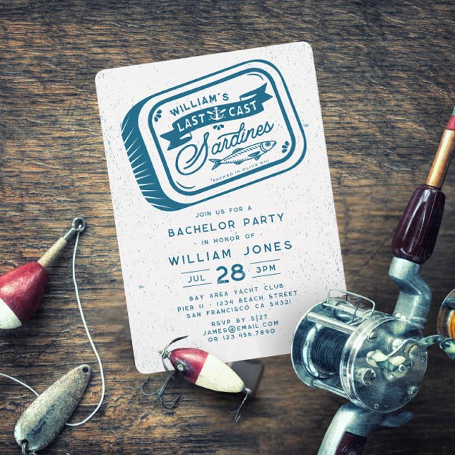 Invitation Sardine Pêche Bachelor Party Vintage Nautique (Créateur téléchargé)