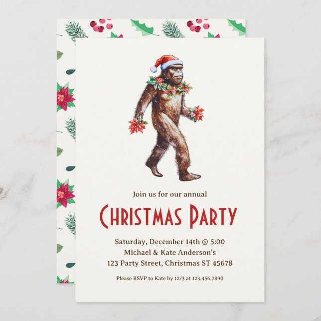 Invitation Sasquatch Big Foot à la fête de Noël du chapeau de (Devant / Derrière)