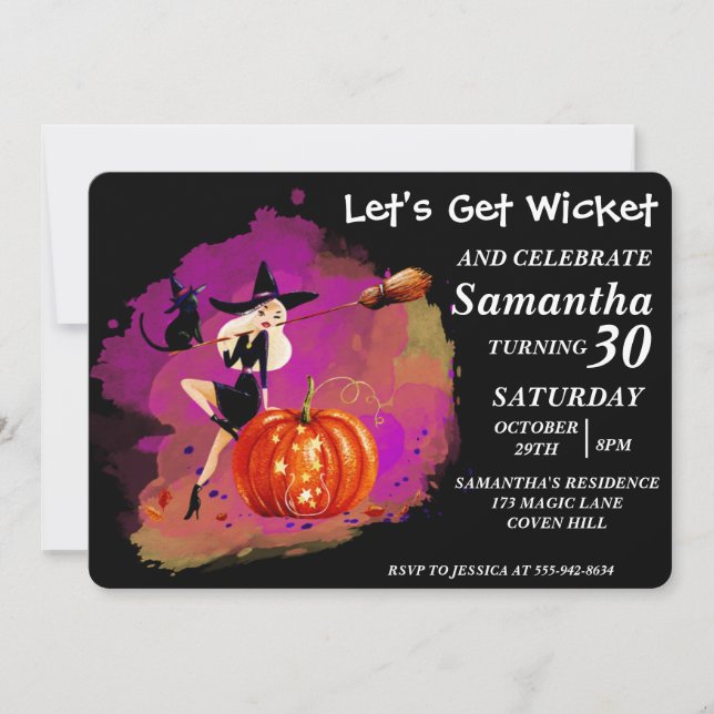 Invitation Sassy Halloween sorcière avec chat Anniversaire In (Devant)
