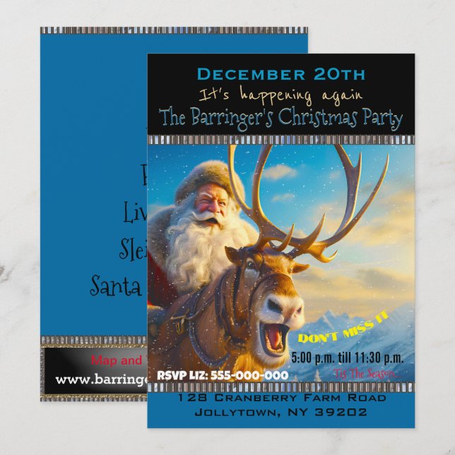 Invitation Sassy Père Noël & Reindeer (Devant / Derrière)