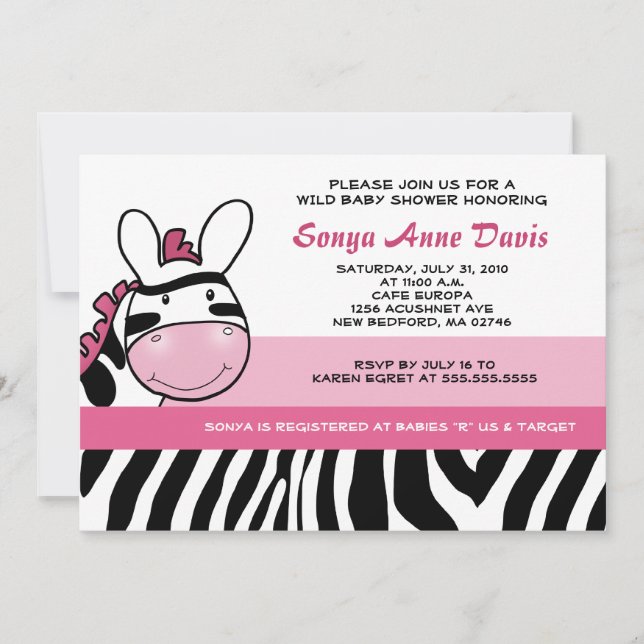 Invitation Sassy Pink Zebra Stripe Diva Baby shower 5x7 Invit (Devant)