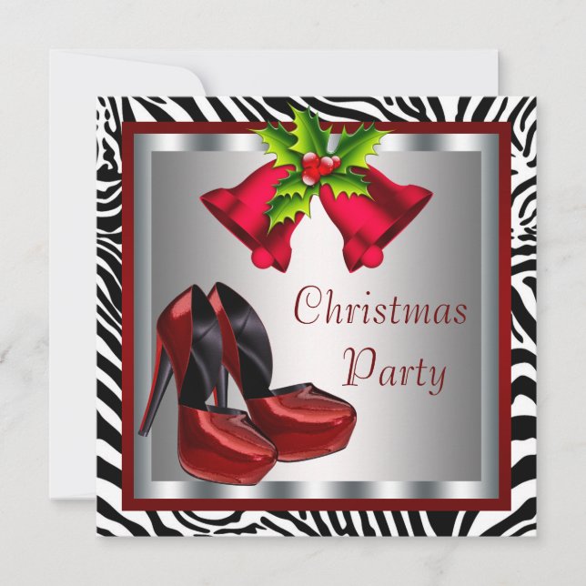 Invitation Sassy Red High Heel Chaussures Zebra Christmas Par (Devant)