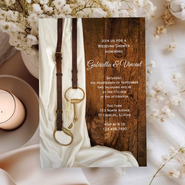 Invitation Satin blanc et cheval Bit Wedding shower occidenta (Créateur téléchargé)
