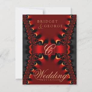 Invitation Satin gothique rouge+Faire-part de mariage noir