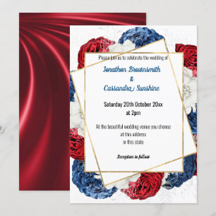 INVITATION SATIN MODERNE ROUGE BLEU GRAY FLORAL MARIAGE BLANC
