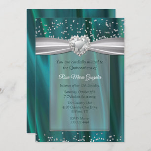 Invitation Satin turquoise et diamants Quinceañera
