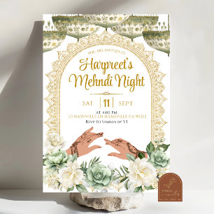 Invitation Sauge blanche verte florale Mendhi Henna