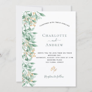Invitation Sauge botanique vert mariage or vert