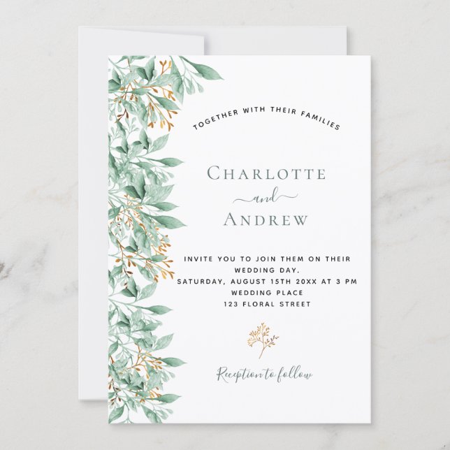 Invitation Sauge botanique vert mariage or vert (Devant)