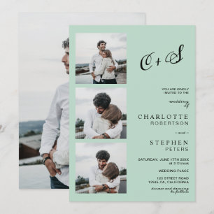 Invitation Sauge moderne vert décontracté initiales photo mar