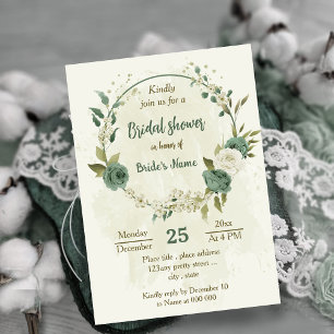 Invitation sauge vert fleurs blanches botanique douche de nup