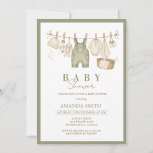 Invitation Sauge Vert Rustique Corde à Linge Suspendue Baby S