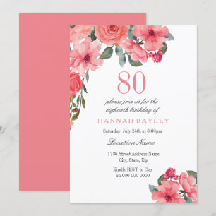 Invitation Saumon Pink & Peach Tropical 80e anniversaire Invi