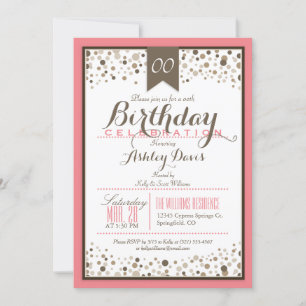 Invitation Saumon Rose, Blanc & Taupe Fête d'Anniversaire mod