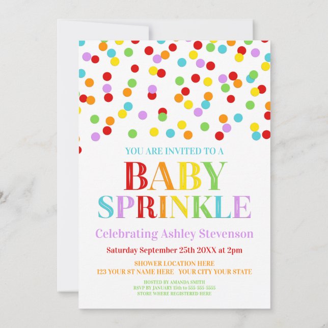 Invitation Saupoudrage de bébé Confetti Rainbow (Dos)