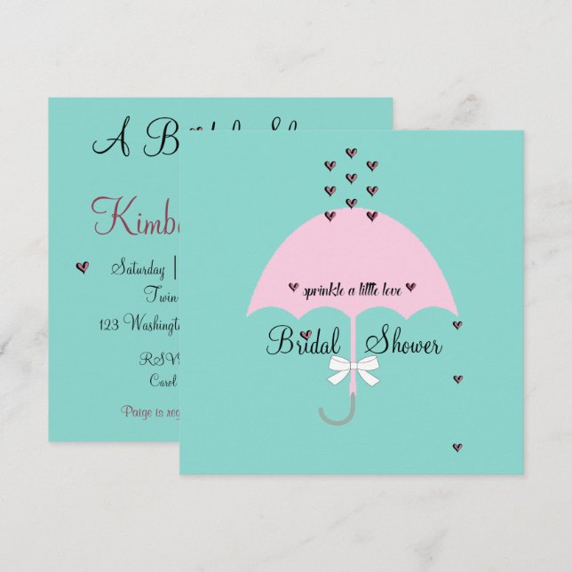 Invitation Saupoudrer Amour Turquoise Bleu & Rose (Devant / Derrière)