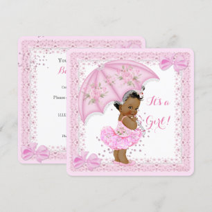 Invitation Saupoudrer Baby shower ethnique fille rose paraplu
