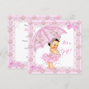Invitation Saupoudrer Baby shower fille floral rose parapluie