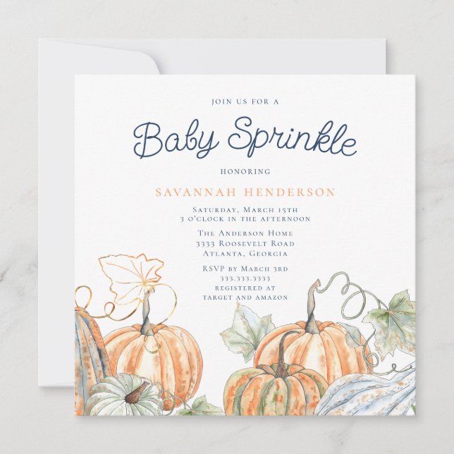 Invitation Saupoudrer bébé Citrouille automne (Devant)