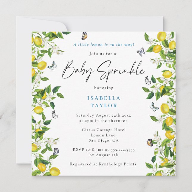 Invitation Saupoudrer de Baby shower de citron d'été moderne (Devant)