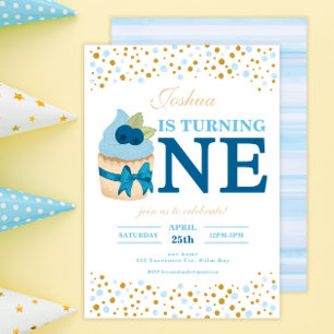 Invitation Saupoudrer de bleuets sucrés Cupcake 1er anniversa