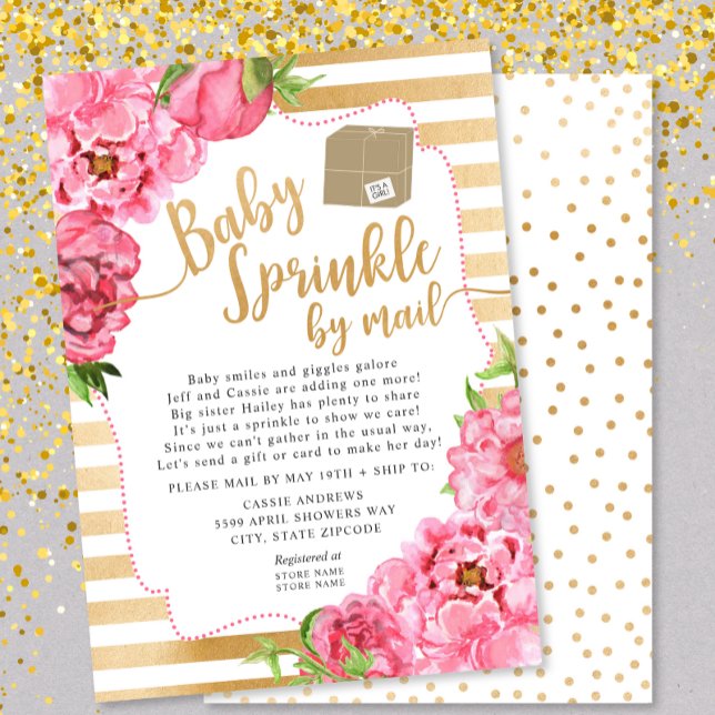 Invitation Saupoudrer de fleurs roses par baby shower postal (Créateur téléchargé)