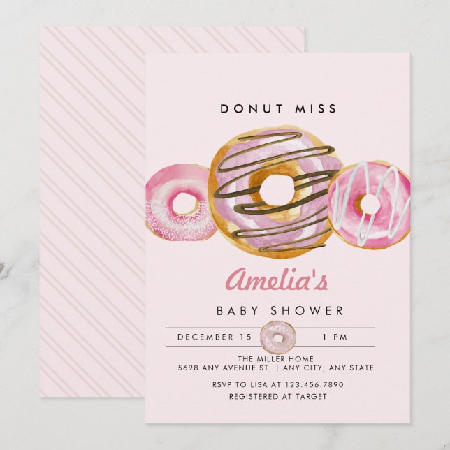Invitation Saupoudrer la beigne | Baby shower fille rose mign (Devant / Derrière)