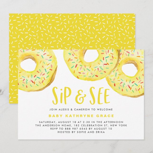 Invitation Saupoudrer le Baby shower et voir (Devant / Derrière)