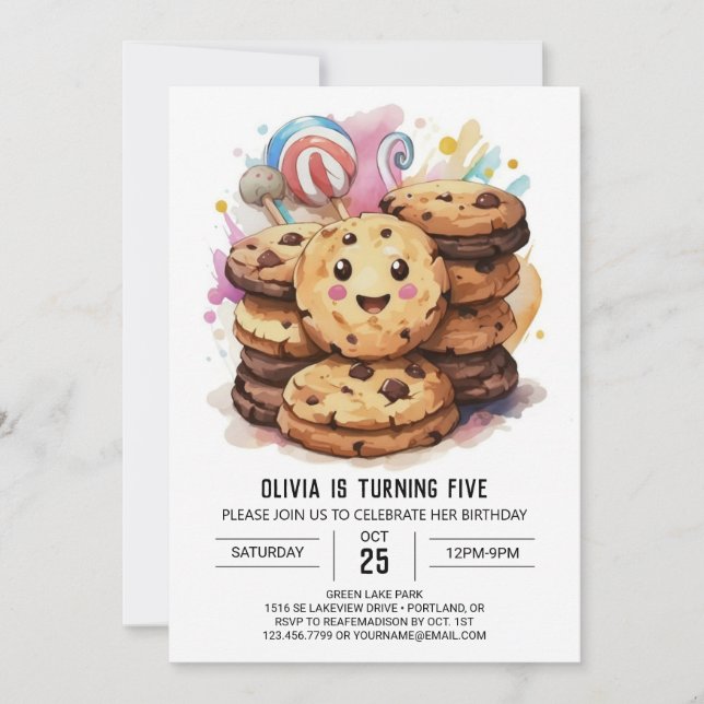 Invitation Saupoudrer Personnalisé Aquarelle Cookies Annivers (Devant)