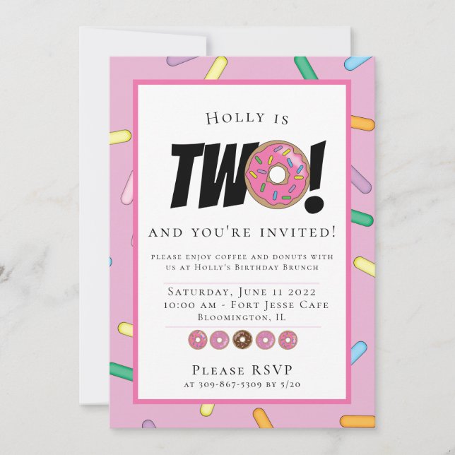 Invitation Saupoudrer rose beignets Brunch d'anniversaire (Devant)