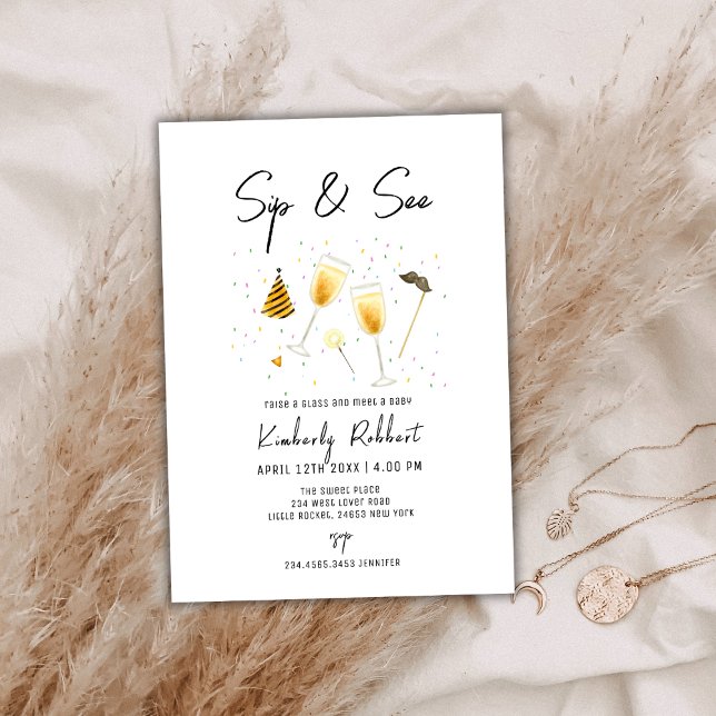 Invitation Saupoudrer Sip et voir Baby shower de verre de Cha (Sprinkle Sip and See Champagne Glass Baby Shower Invitation)