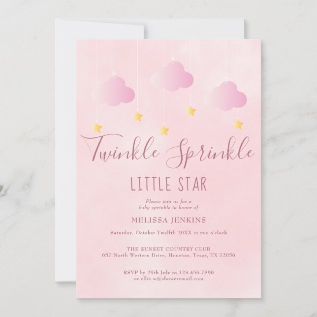 Invitation Saupoudrer tout en un Baby shower fille rose (Devant)