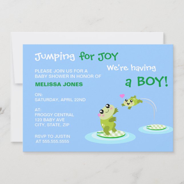 Invitation Saut de grenouille de Kawaii pour la joie Baby sho (Devant)