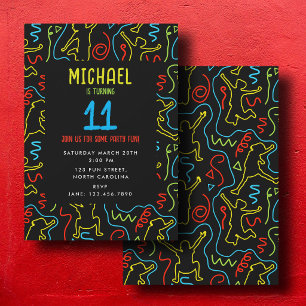 Invitation Saut de plaisir pour enfants Aperçu néon noir Anni