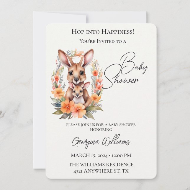 Invitation Sauter dans le bonheur mignon Baby shower Kangaroo (Devant)