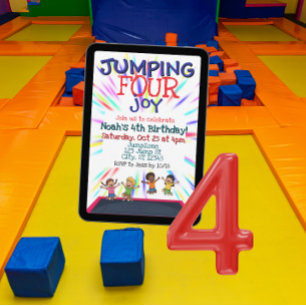 Invitation Sauter de JOIE, Trampoline 4e Anniversaire