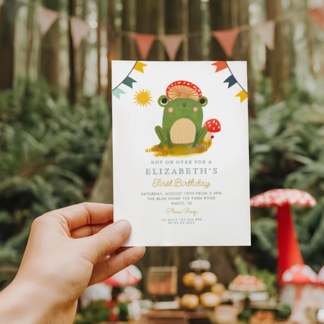 Invitation Sauter sur la grenouille Champignons Anniversaire (Créateur téléchargé)