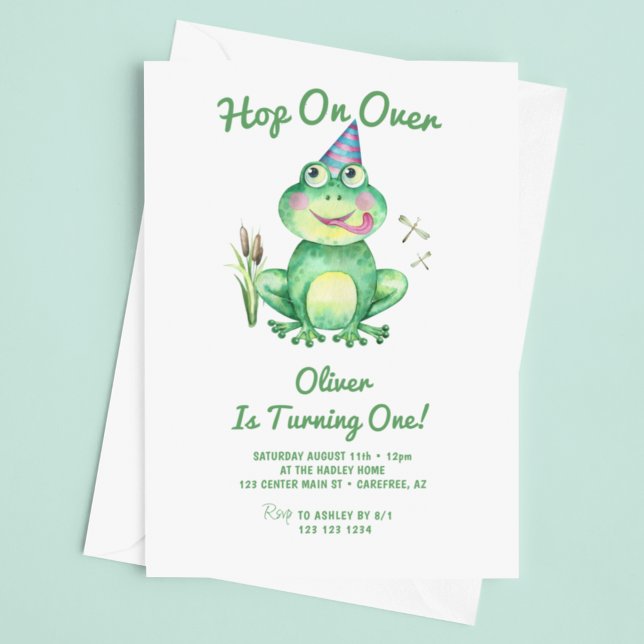 Invitation Sauter sur la grenouille verte 1er anniversaire (Créateur téléchargé)