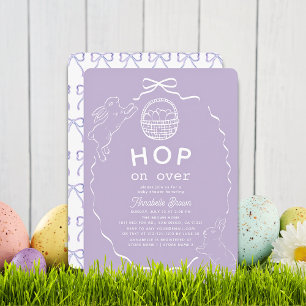 Invitation Sauter sur le lapin à ruban lavande Baby Shower
